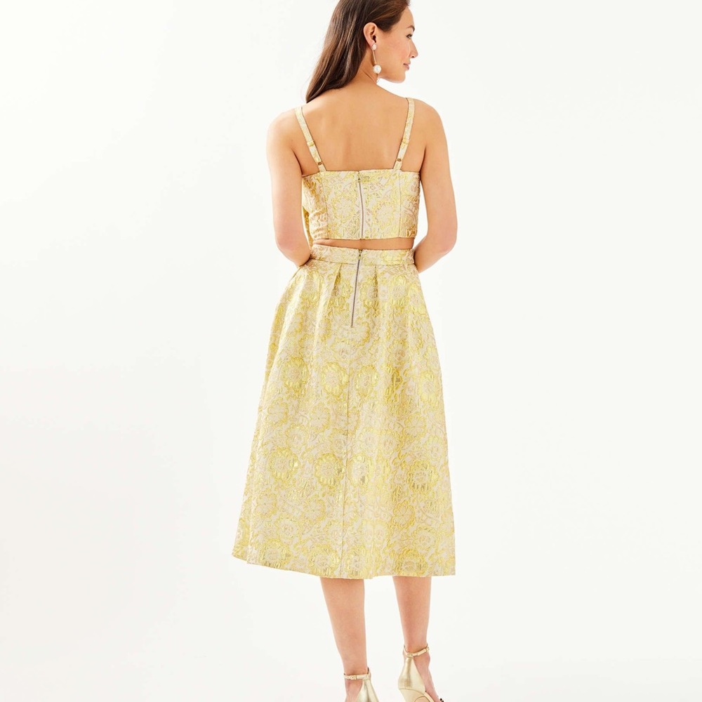 Gold Lilly Pulitzer Crop Top with Midi Skirt Set